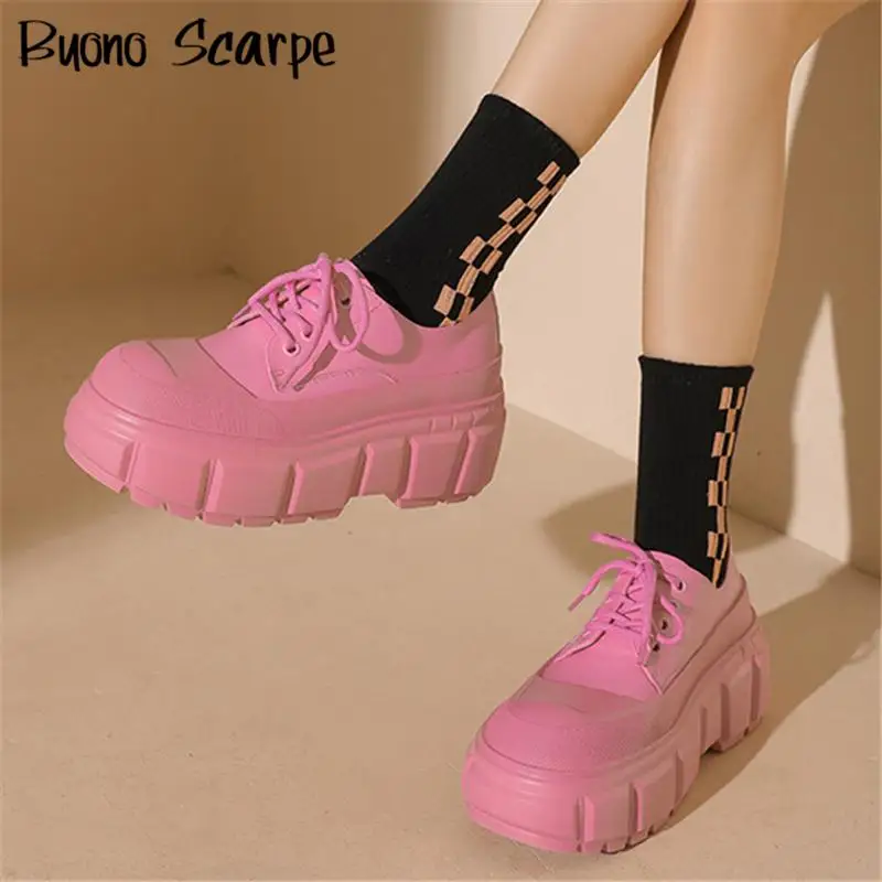 

Thick Bottom Women Pumps High Heel Platform British Style Casual Loafers Fashion All Match Lace Up Runway Flat Heel Single Shoes