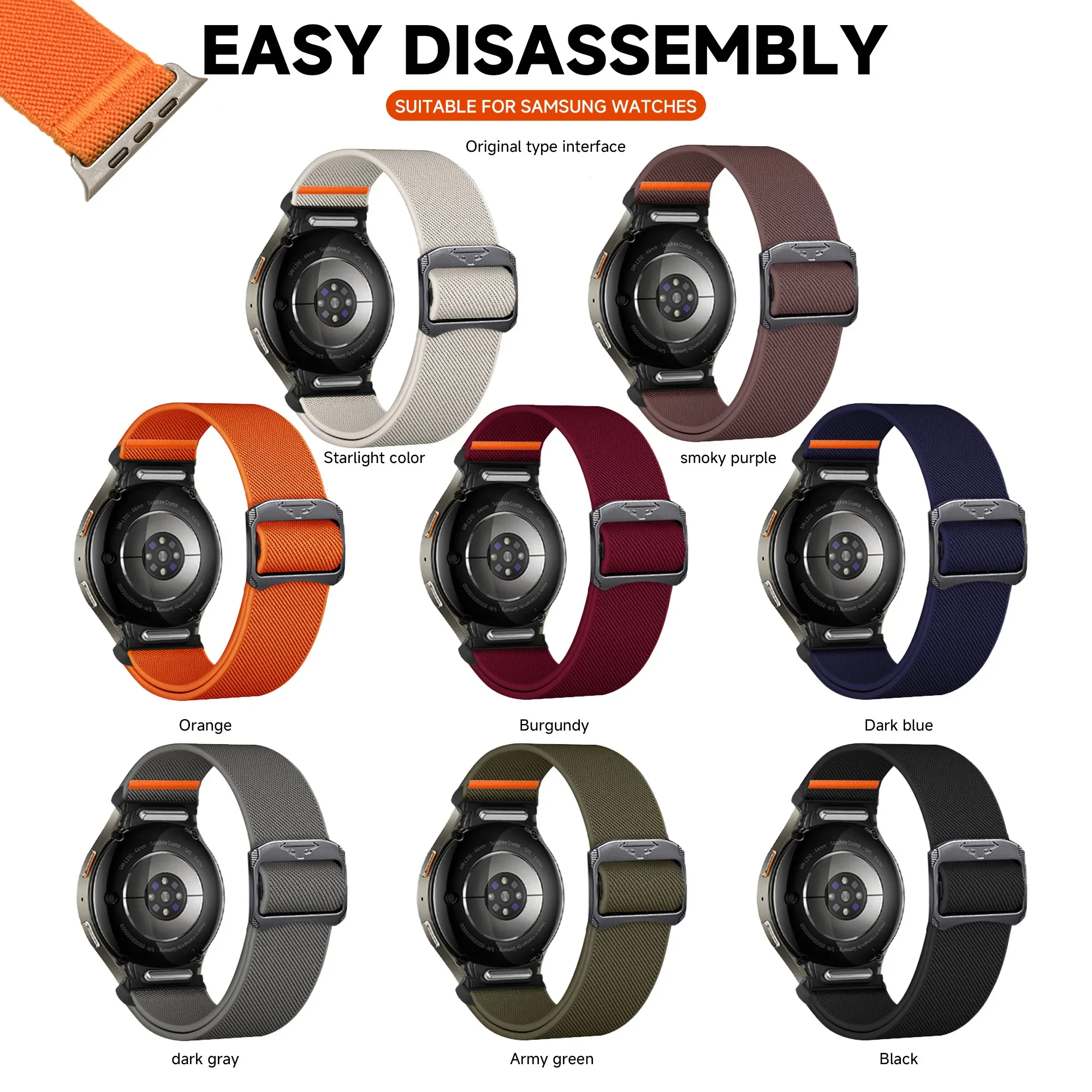 Nylon Band For Samsung Galaxy Watch 7 FE 5Pro 4 6 44 40mm QuickFit No Gaps Braided sport bracelet classic Strap