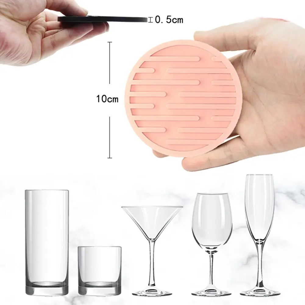 

NEW 6pcs 10cm Round Silicone Coaster Set With Holder Non-slip Heat Resistant Anti-scald Mat For Coffee Table