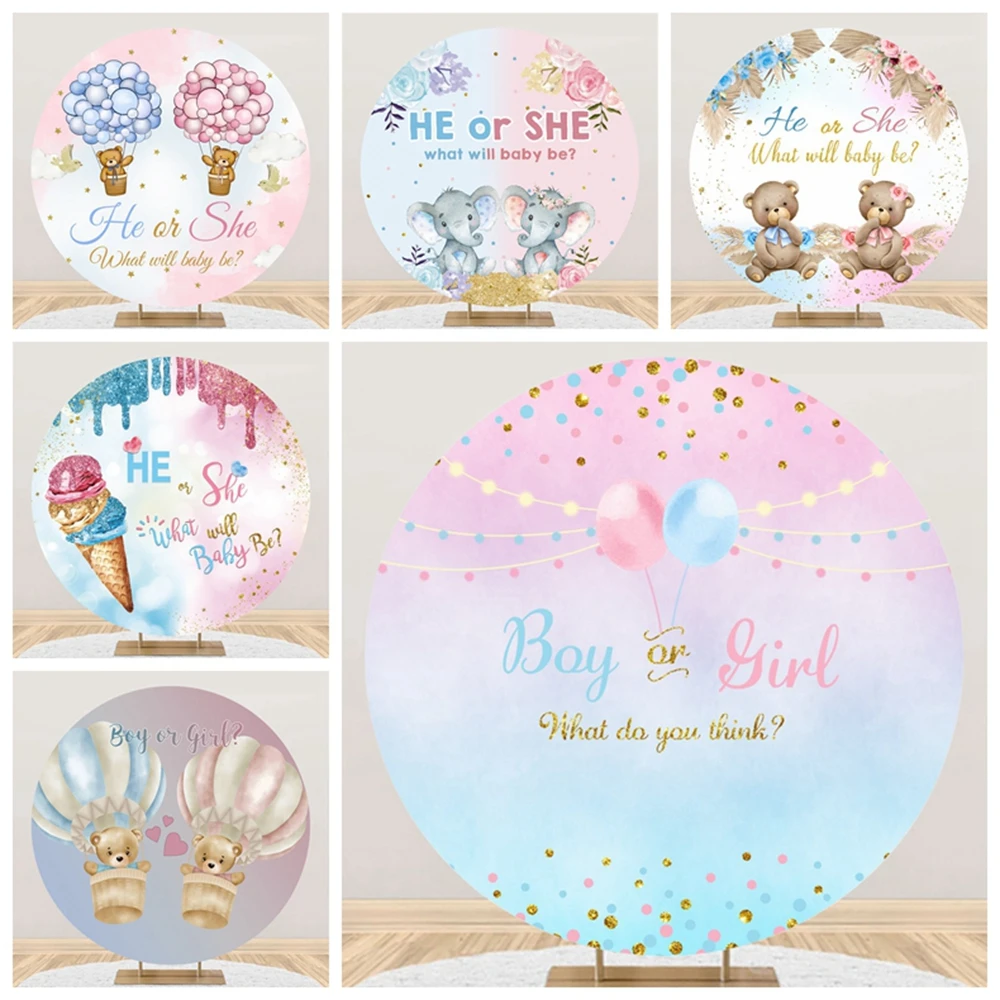 

Yeele Newborn Gender Reveal Party Boy Or Girl Baby Shower Round Elasticity Backdrop Circle Baby Shower Photography Background