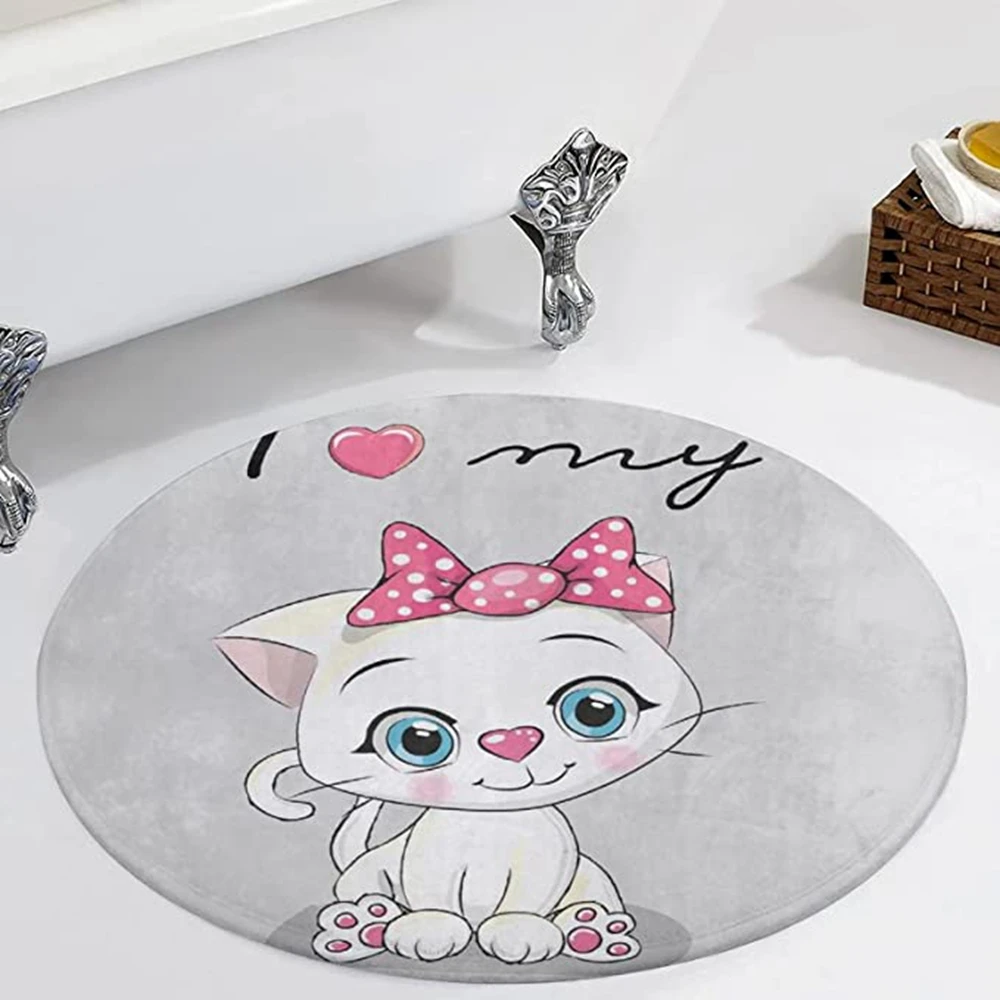 

CLOOCL Flannel Circular Rug Bow Cat Soft Non Skid Area Rug for Living Room Bedroom Decor 3D Rugs Non-slip Porch Mat Bath Mat