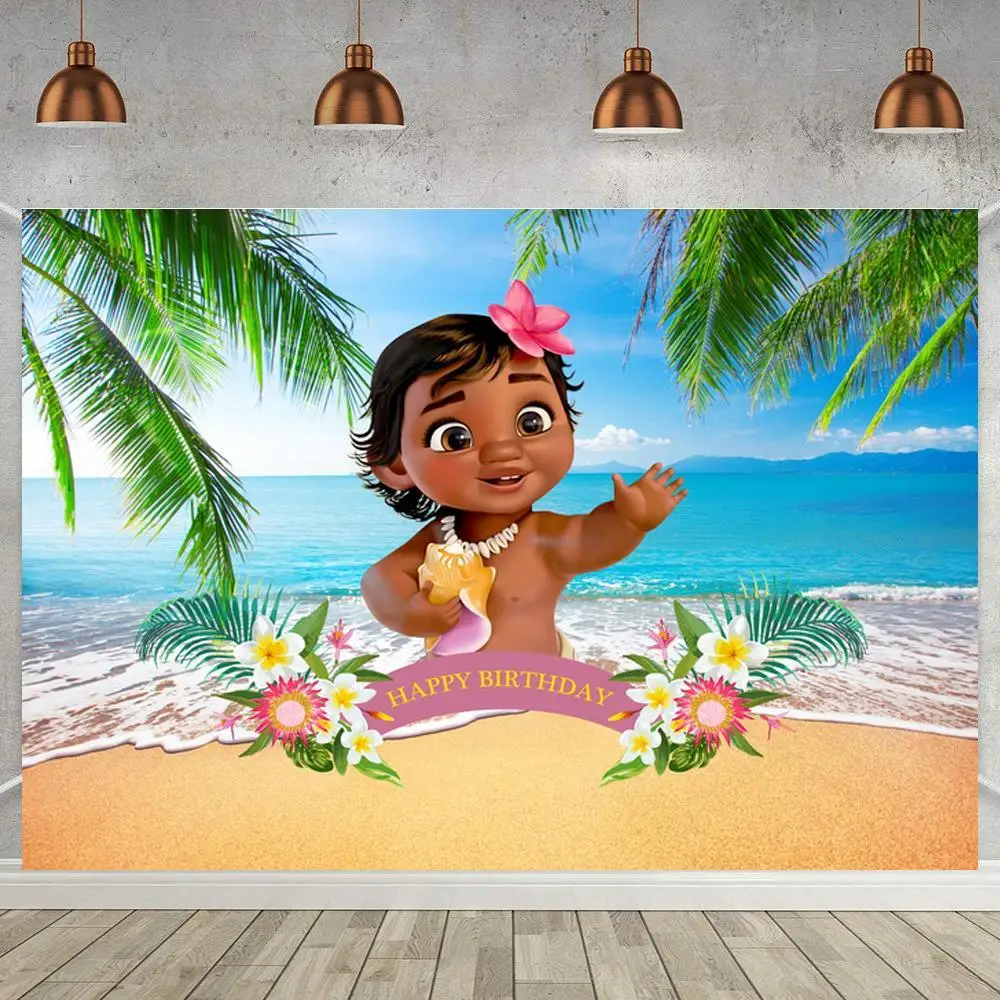 

Тропические листья лето пляж фото фон счастливые дети 1-й 2-й 3-й День Рождения мультфильм девочка принцесса фон синий море