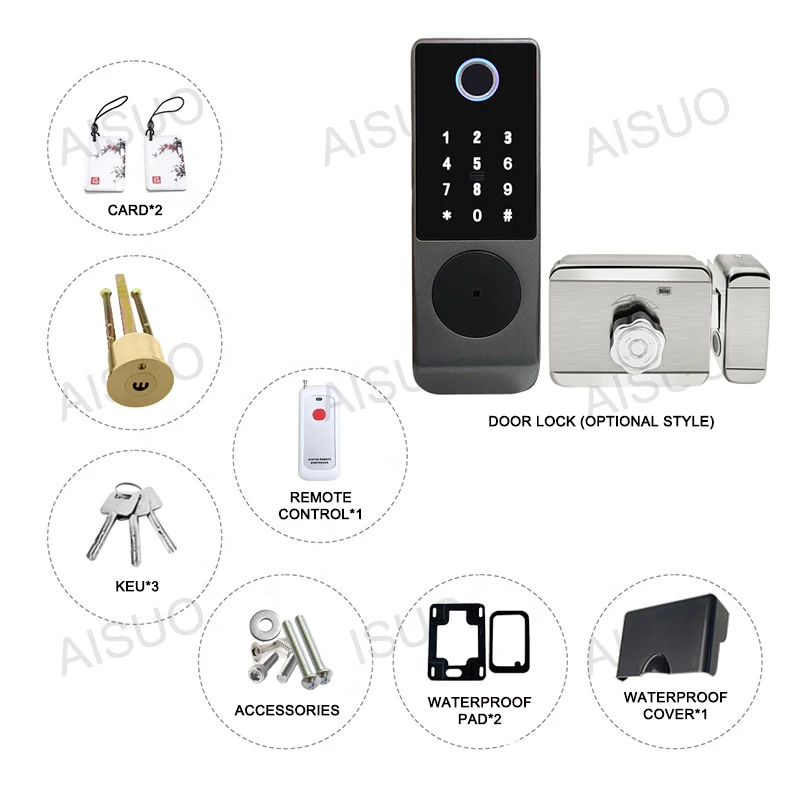 AISUO IP68 TUYA WIFI fingerprint magnetic card password key remote unlock courtyard apartment outdoor waterproof smart door lock - купить по