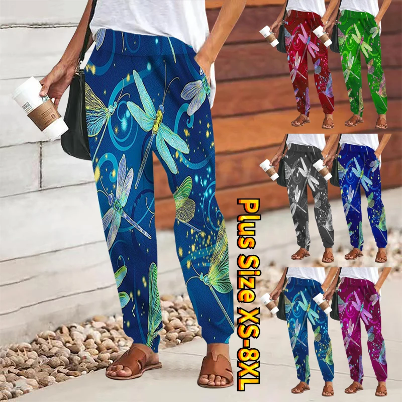 

Женские широкие брюки с цветочным принтом, свободные брюки полной длины с боковыми карманами, модель 8XL, 2023