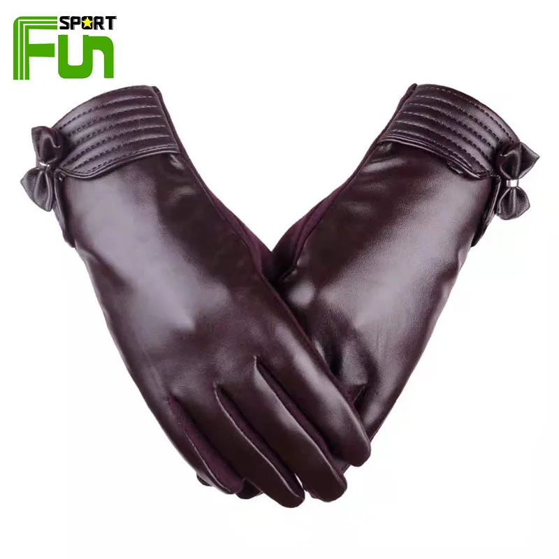 

STARFUN Ladies Outdoor PU Leather Gloves Cycling Driving Autumn Winter Warmer Windproof Mitten Plush New Fashion Touch Screen