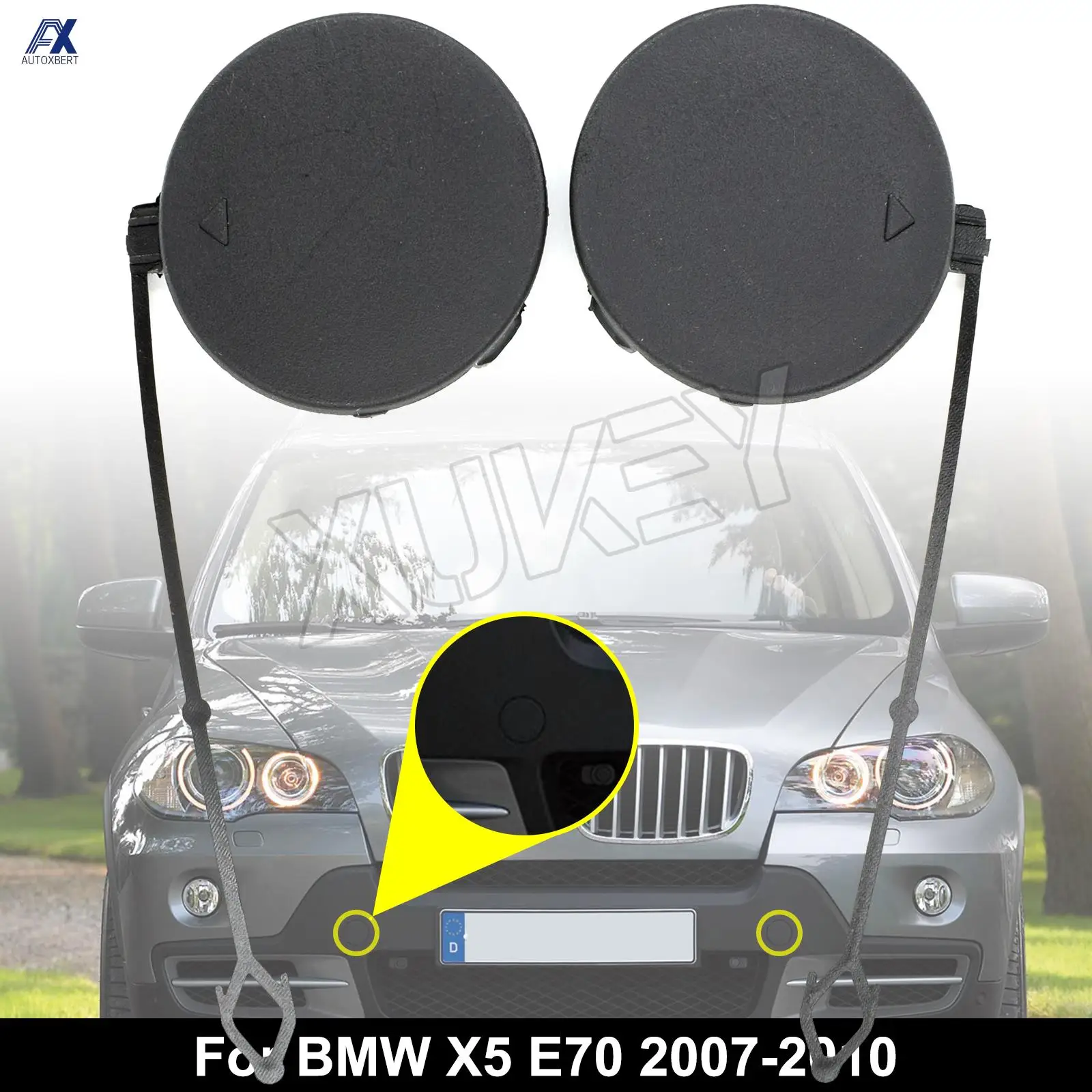 

For BMW X5 E70 3.0si 4.8i 3.0d 2007-2010 Front Tow Hook Eye Cover Left Right Bumper Towing Cap Unpainted 51117159589 51117159590