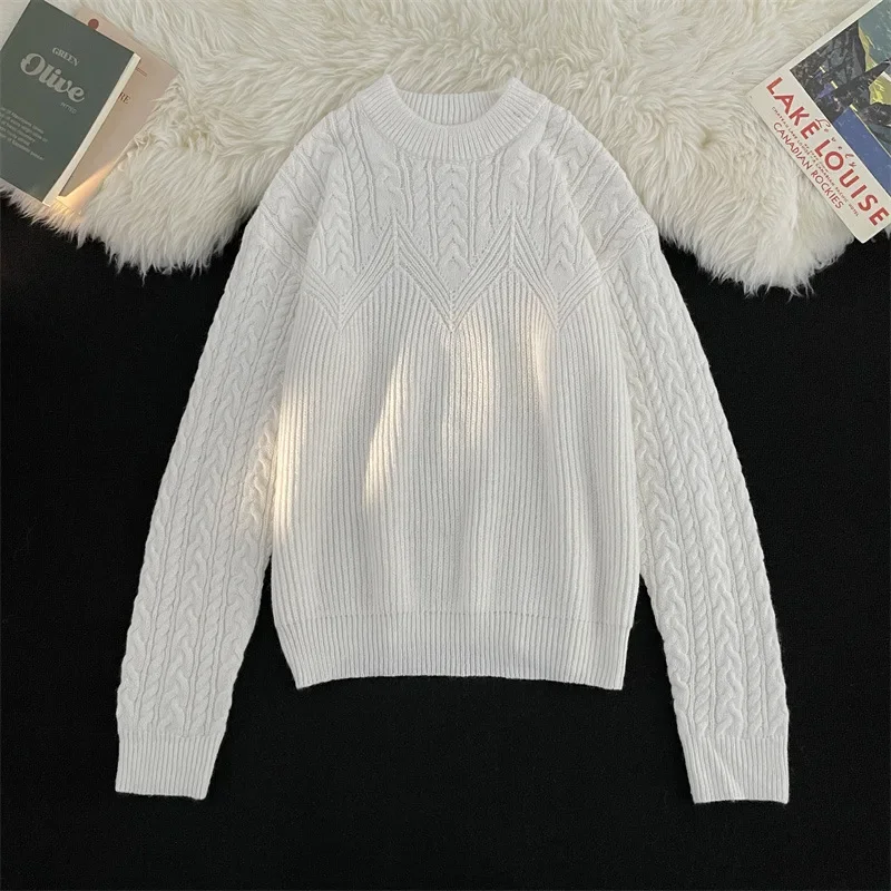 Мужской и женский простой пуловер с круглым вырезом свободный вязаный свитер