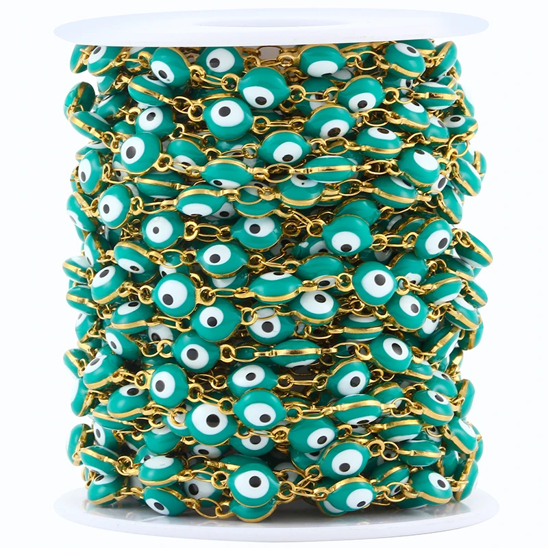 

Deep Green Evil Eye Chain Beads Necklace For DIY Jewelry Making Phone Chains Gold Keychain Turkish Eye Sweater Clavicle Bracelet