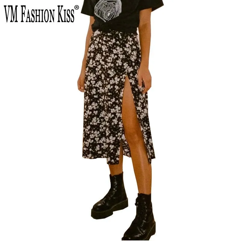 

VM FASHION KISS 2022 New Summer Leopard Print High Waist Slit Wrap Hip Mid-length A-line Skirt