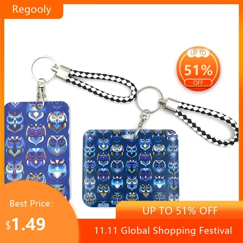 

Модный чехол с рисунком совы, животного из мультфильма, со шнурком, идентификационный значок, чехол с проездным автобусом, нескользящий дер...