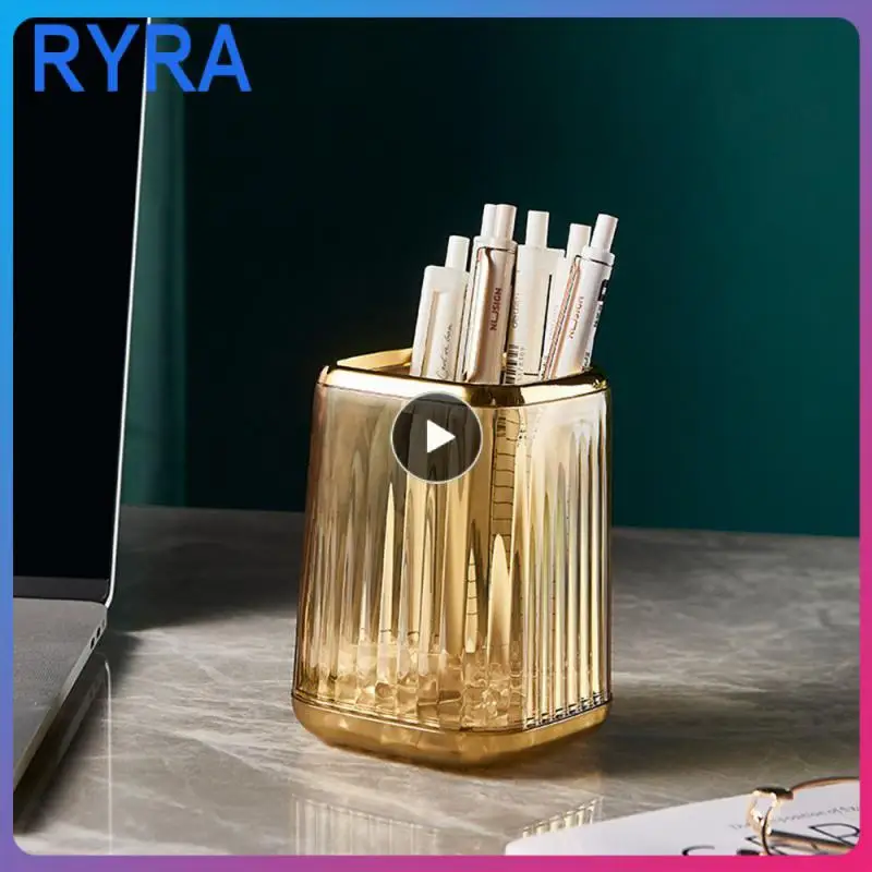 

Pen Pencil Brush Storage Container Large Capacity Storage Gold-plated Edge Pen Container Ps Abs Office Pen Case Wear Resistant