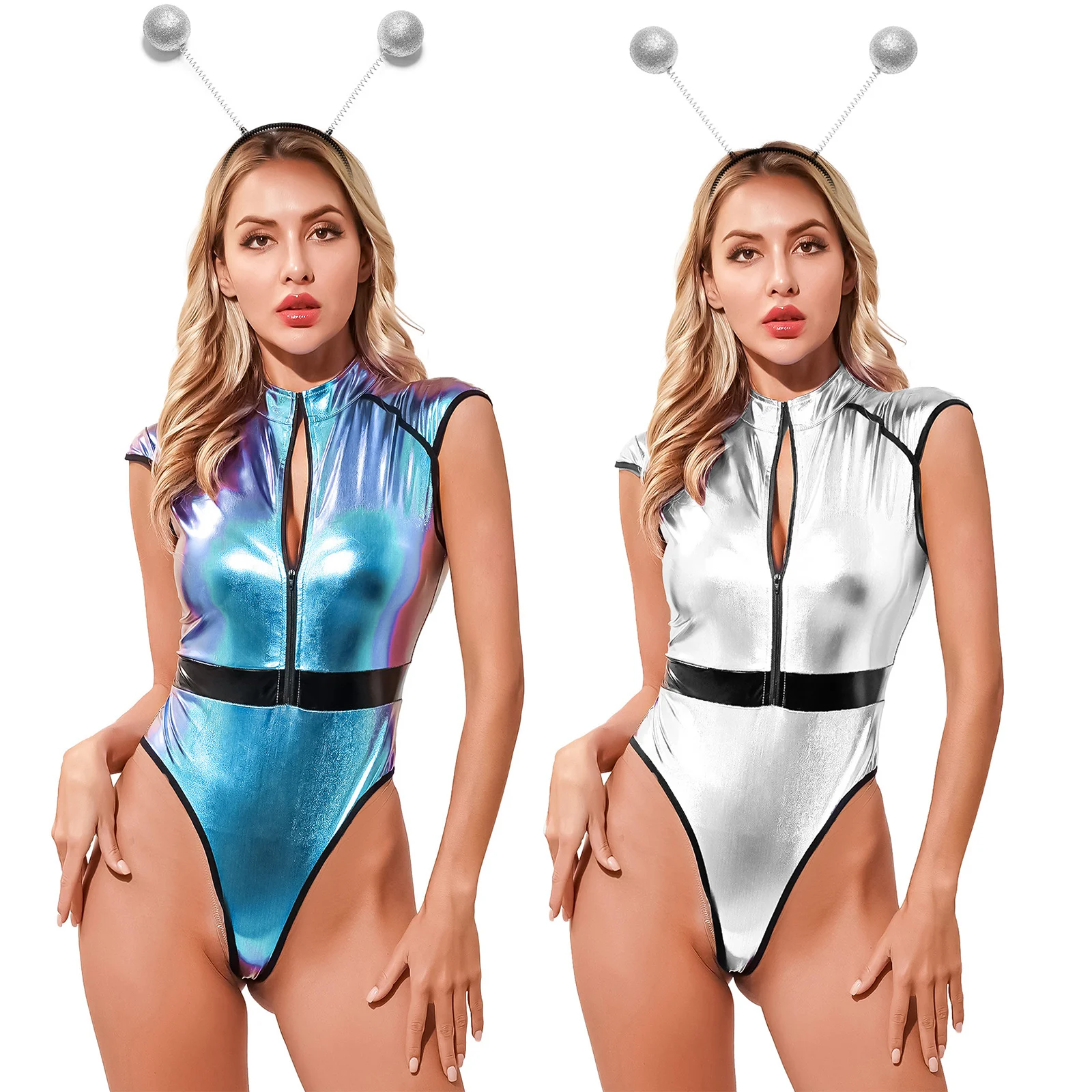 Женские комплекты для ролевых игр Alien боди на молнии спереди с короткими рукавами