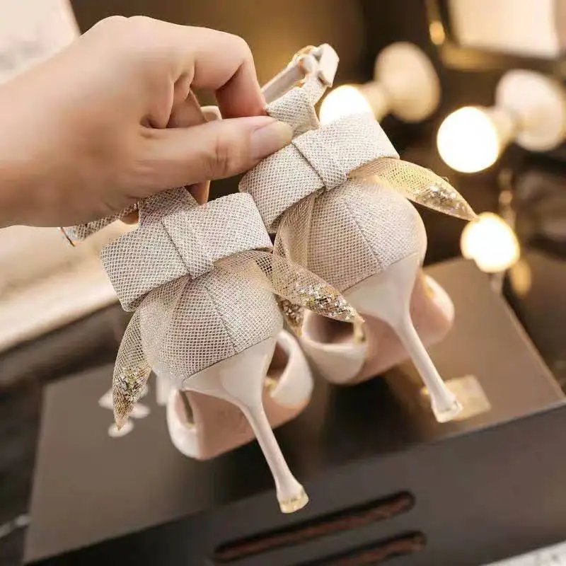 

Summer Shoes 2022 Trend for Women Pointed Toe Silver Comfortable Stiletto Pointed High Heels Woman Pumps Sweet Golden Wedding 34