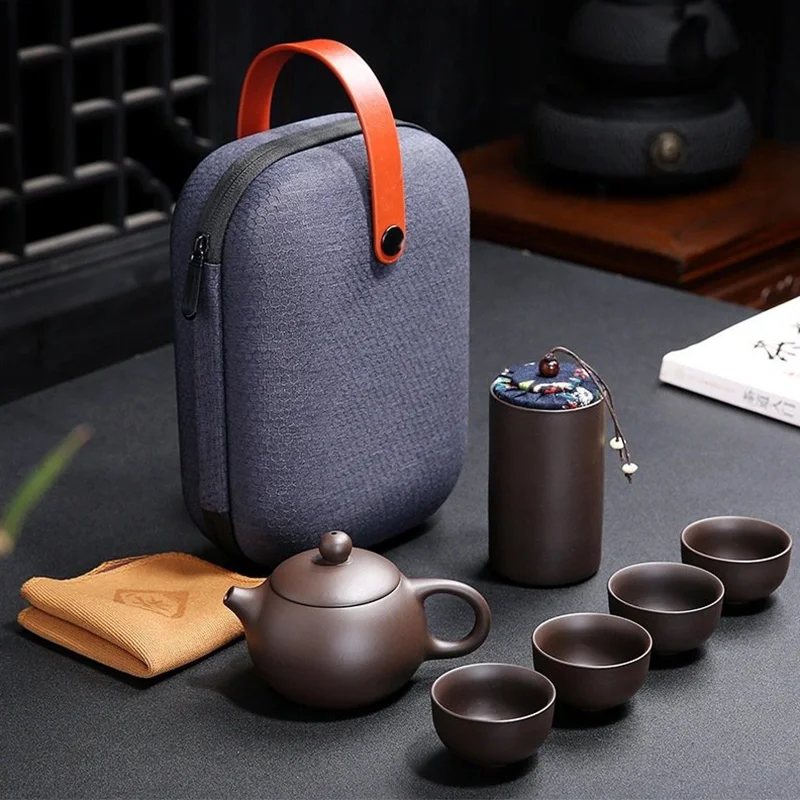 

Ceramic Teapot Chinese Teawere Retro Designer Cool Purple Sand Ceramic Teapot Set Travel Kong Fu Tea Kit Gift Porcelain