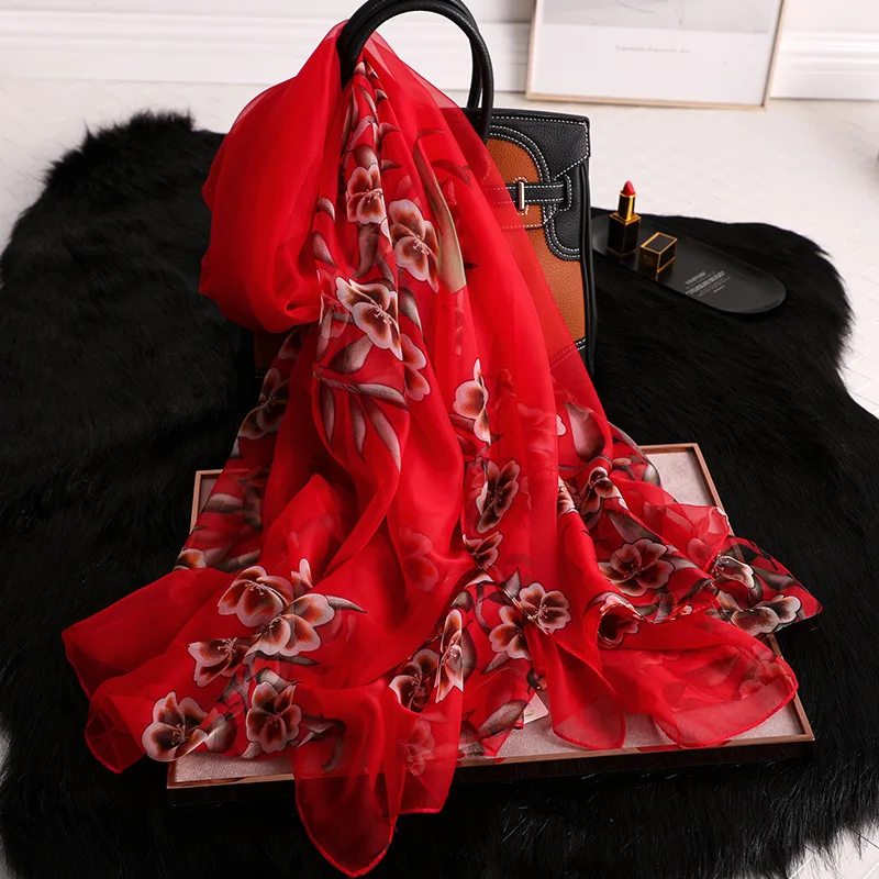 

H123 Brand Silk Scarf Women Flowers Scarves Spring, summer and Autumn Foulard Femme Designer Shawl Wrap Fashion Neck Bandana