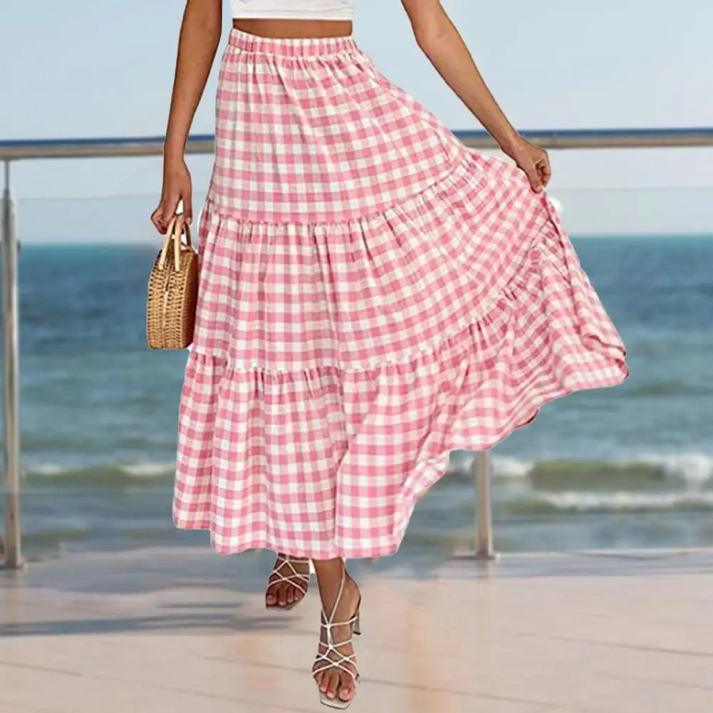 

Popular Party Skirt Plaid Female Long Skirt Elastic Waist Slim-fitting Skirt