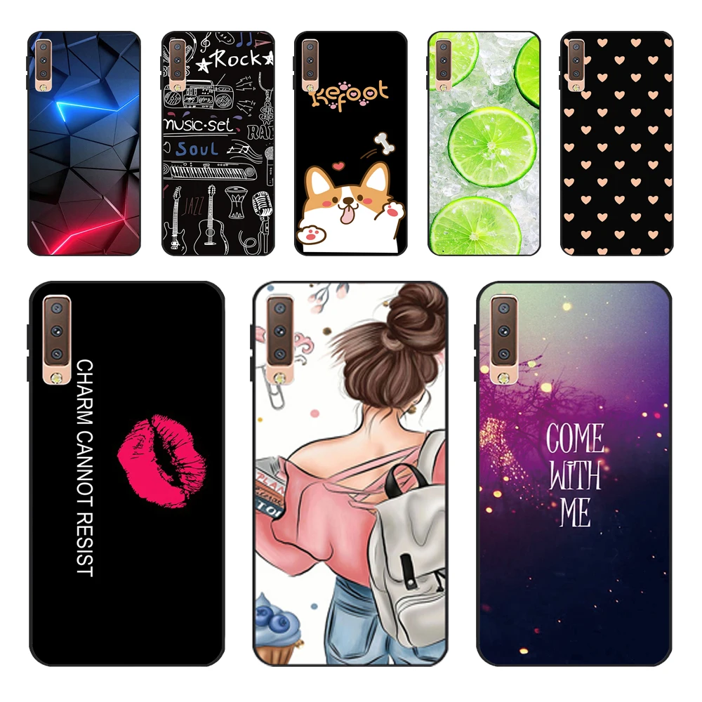 Силиконовый защитный чехол для Samsung Galaxy A7 2018 (A750, A750F), 6,0 дюймов, принт в ассортименте