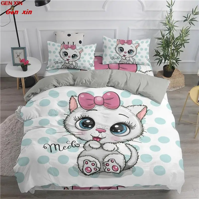 

ZEIMON Cartoon Bedding Set Cute Cats Printed 3D Duvet Cover Twin Full Bedclothes Colchas King Size En Oferta Conjunto De Cama