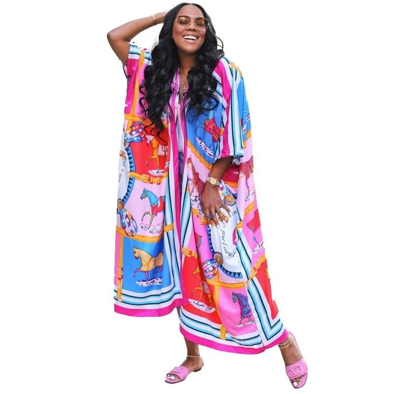 

Dashiki African Maxi Dress Women Batwing Sleeve Boubou Africa Clothing Fashion Print Streetwear Cardigan Long African Dress 2022