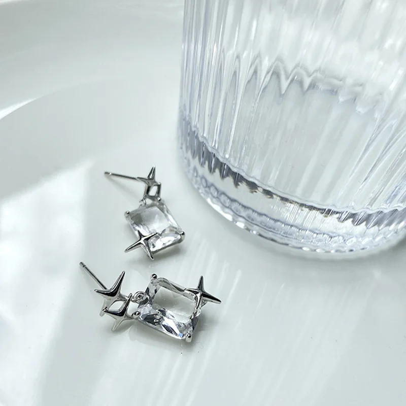 

Minar Cute Romantic Sparkly Square Rhinestone Earrings for Women Silver Color Alloy Star Drop Dangle Earrings Statement Jewelry