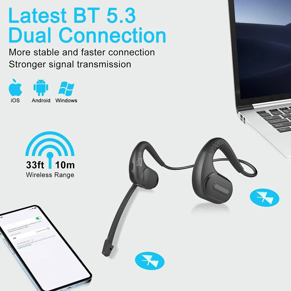 Фото Наушники с воздушной проводимостью для Xiaomi Bluetooth 5,3, беспроводные спортивные наушники IPX5, водонепроницаемая гарнитура для дальнобойщика с открытым ухом для телефона №4
