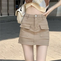 denim skirt womens summer a line slim hip culottes design sense short skirt high waist slim sexy tooling skirt