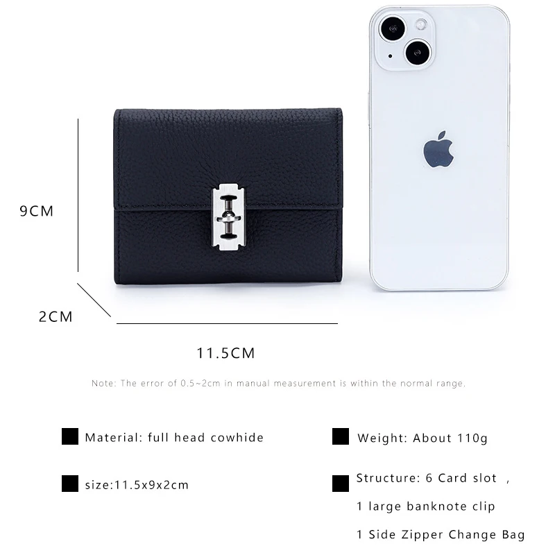 Pure Cowhide Wallet Short Three-fold Small Purse Women's Leather Folding Short Money Clip Multi-card Change Wallets for Women