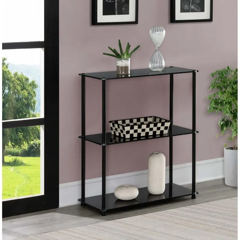 

Designs2Go Classic Glass 3 Shelf Bookcase, Black Glass Home Furniture Storage Holder Home Furniture Office Bedroom Display Rack