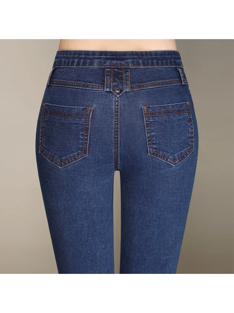 Xisteps 2022 High Waist Jeans Women Skinny Female Denim Pants Streetwear Large Size Flare Pantalon Slim Trouser High Stretch