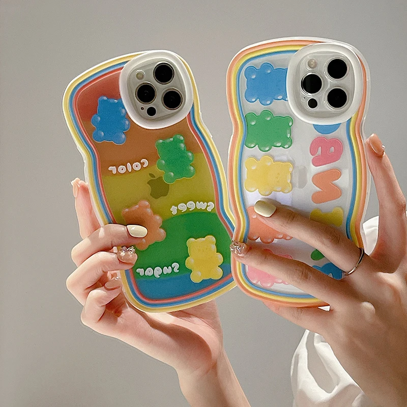 

Art Wavy Candy Colors Bear Phone Case for iPhone 12 13 pro XS MAX X XR Cover