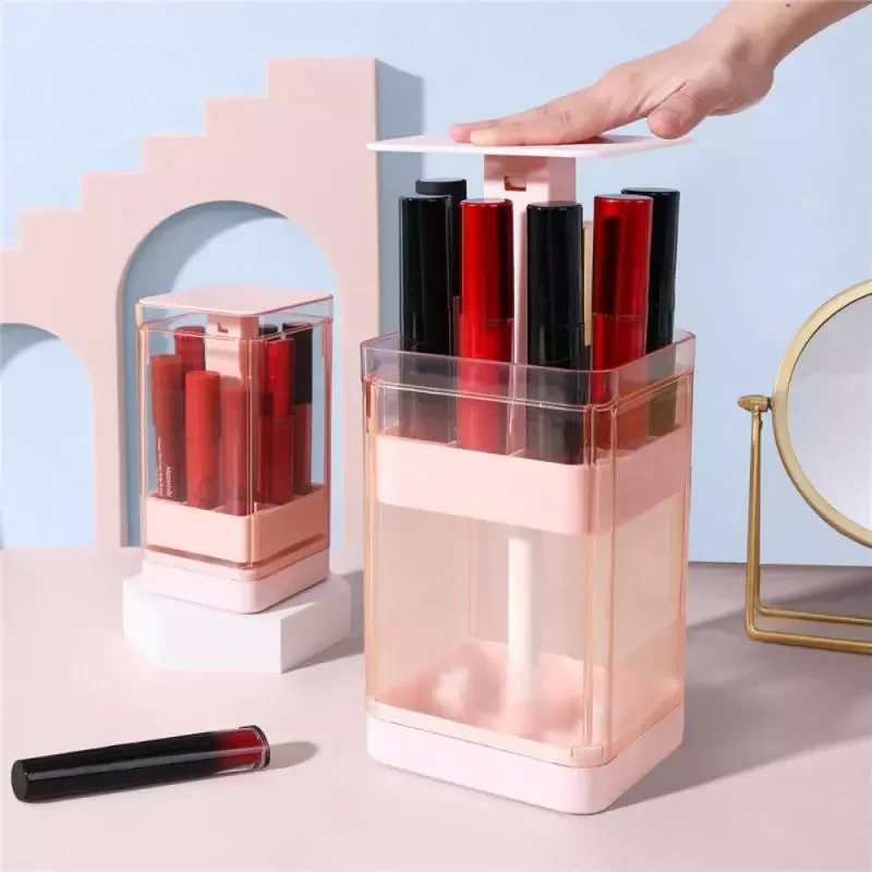

NEW2023 product creative press lift type lipstick storage box dressing table with lid visible split lip glaze lipstick storage r