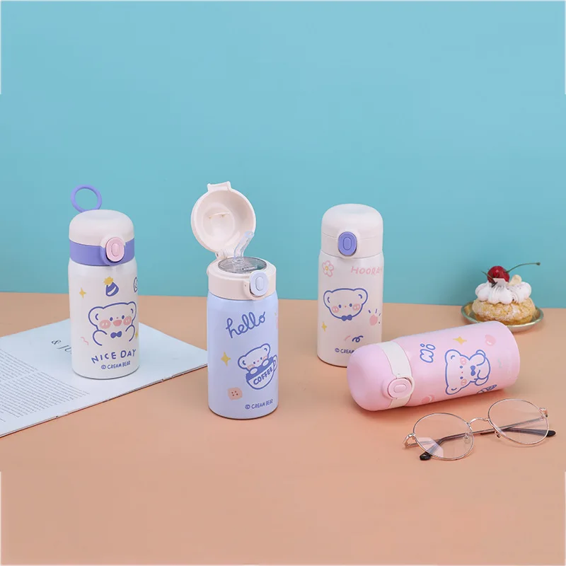 

Cartoon 304 Stainless Steel Straw Thermos Cup Outdoor Portable Mini Thermos Cup Creative Children's Bouncing Water Cup