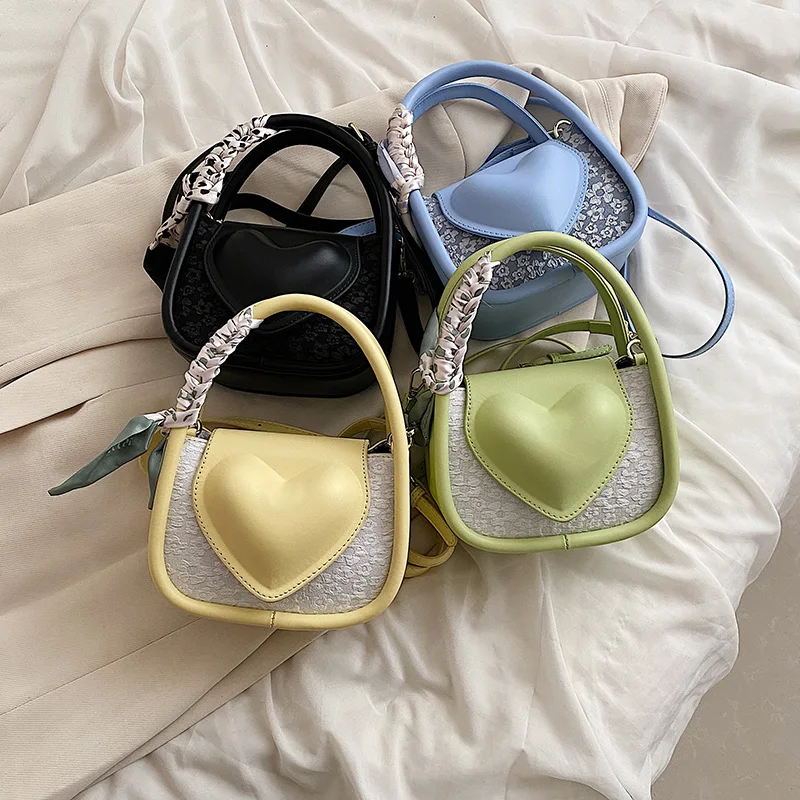 Love Women's Bag 2022 Trend Vintage PU Crossbody Shoulder Bag Small Heart Luxury Designer Handbag Female Green Tote Shoppers Bag