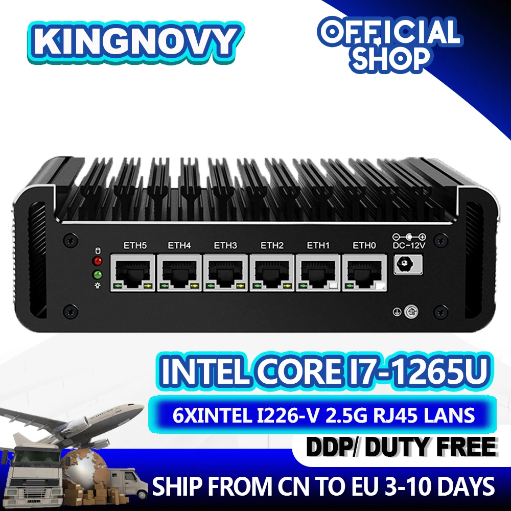 

Kingnovy микро брандмауэр прибор 6 дюймов Intel i226-V 2,5 GbE NIC порт безвентиляторный мини-ПК Core i7 1265U i5 i3 сетевой шлюз мягкий маршрутизатор