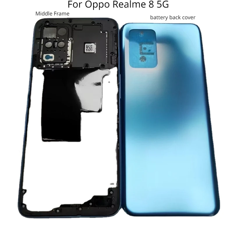 

Middle Frame For Oppo Realme 8 5G RMX3241 Back Cover Battery Door Housing Bezel+Side Button Repair Parts