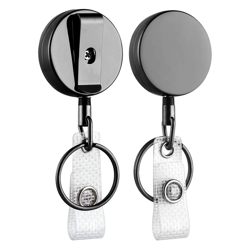 

2 Pack Mini Heavy Duty Retractable Badge Holder Reel Metal ID Badge Holder with Belt Clip Key Ring for Name Card Keychain(Sma