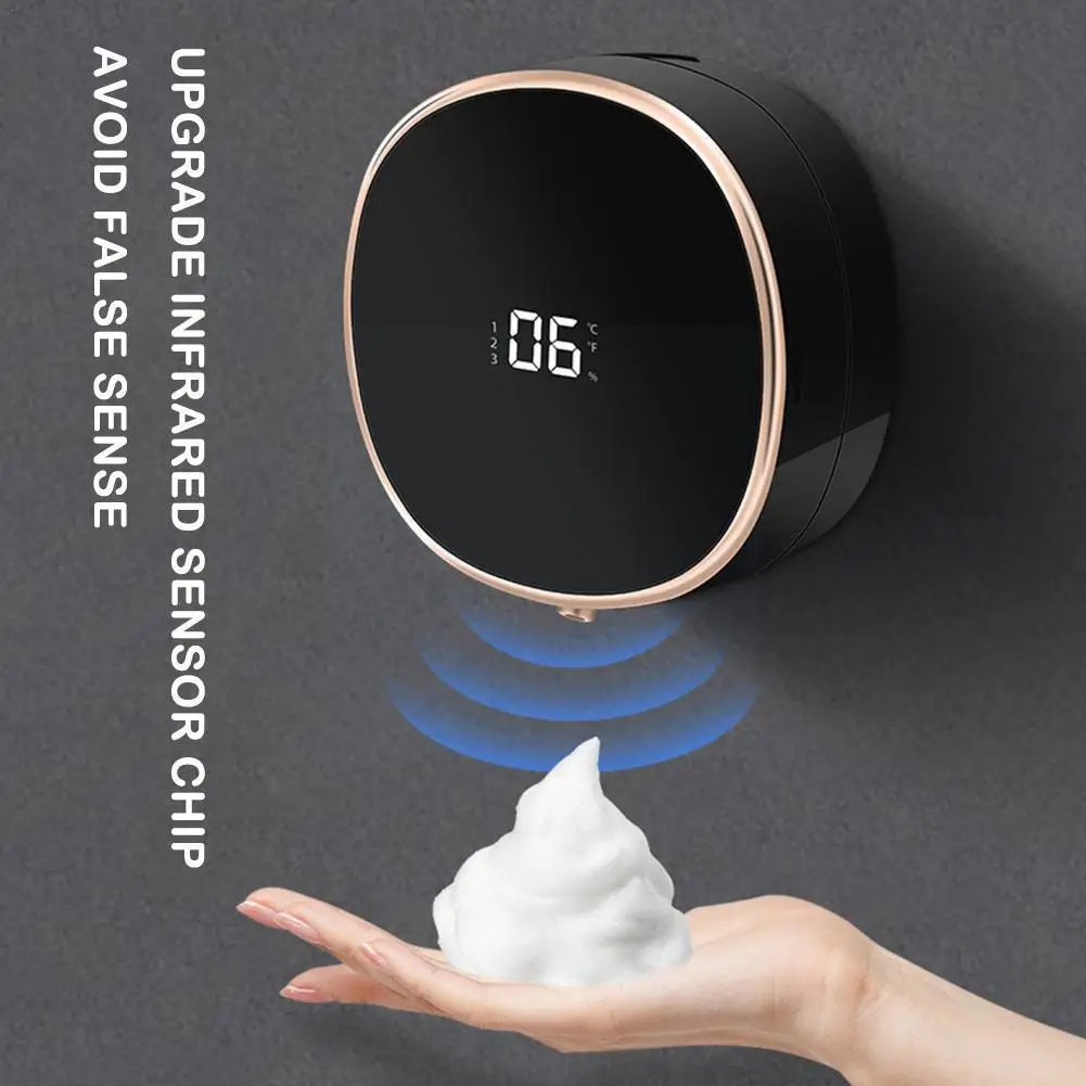 

Wall Mounted Automatic Liquid Soap Dispenser LED Temperature Rechargeable Infrared Machine Display USB Sensor Touchless Foa C1R4