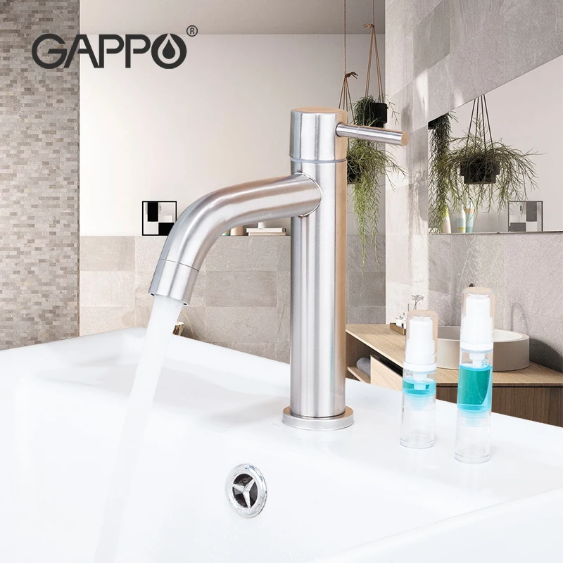 

GAPPO Basin Faucets 304 Stainless Steel Deck Mounted Bathroom Faucet Single Cold Tapware Sink Tap Crane