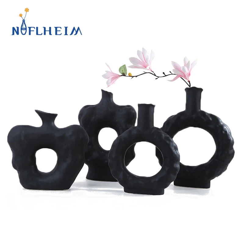 

VILEAD керамическая ваза для цветов с пончиком, геометрический декоративный горшок для растений для домашнего декора, украшение для гостиной, ...