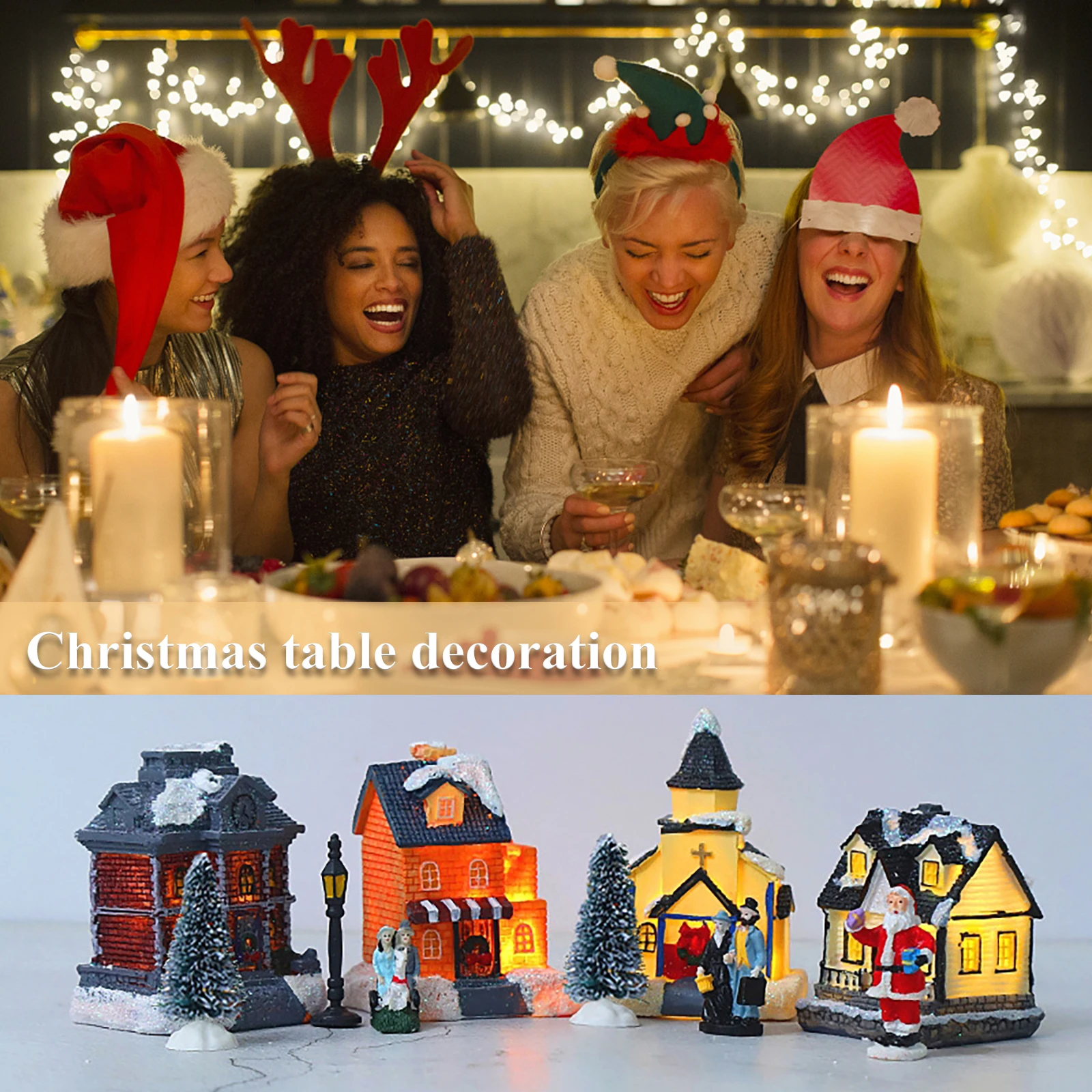 

10 шт. рождественские фигурки, здания, анимисветильник ильники, Рождественская скульптура для дома, миниатюрные фотообои с питанием от батар...