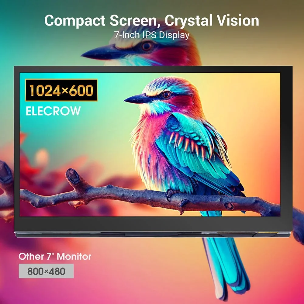 Фото 7-дюймовый IPS DSI сенсорный экран 1024*600, монитор с 5-точечным емкостным управлением, совместимый с RPI 5, 4B, 3B+, 3B/BB, черный, с профессиональной подставкой №4