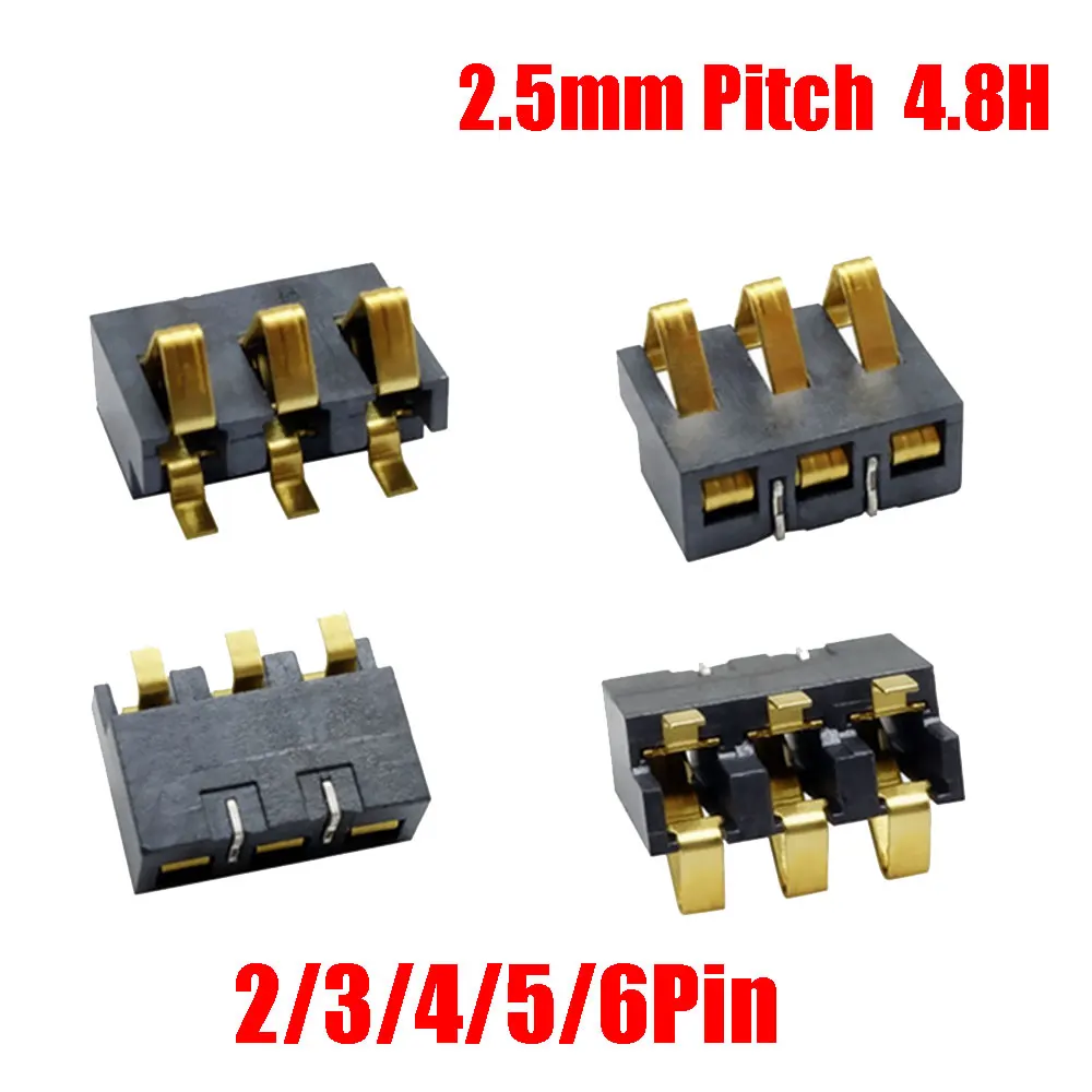 

10PCS SMT Spring Battery Connector 2.5 MM Pitch 2 3 4 5 6 Pin Male Contact Power Charge Connector Contacts Gold Plated 4.8H