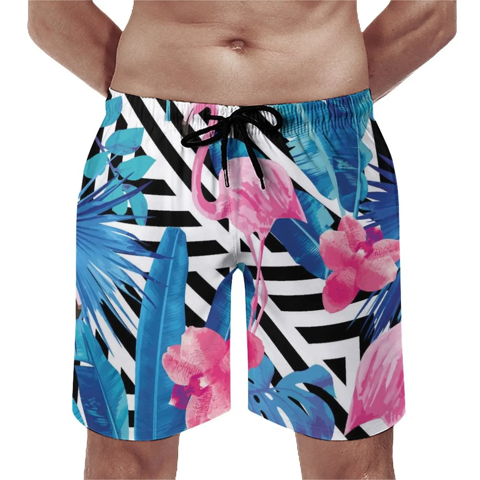 

Шорты для спортзала с принтом фламинго, летние классические пляжные короткие штаны в полоску с принтом листьев, удобные спортивные плавки для серфинга на заказ