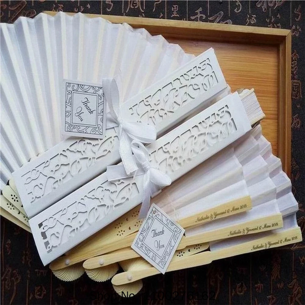 

15pcs Personalized Luxurious Silk Fold Hand Fan in Elegant Laser-Cut Gift Box +Party Favors/wedding Gifts+printing