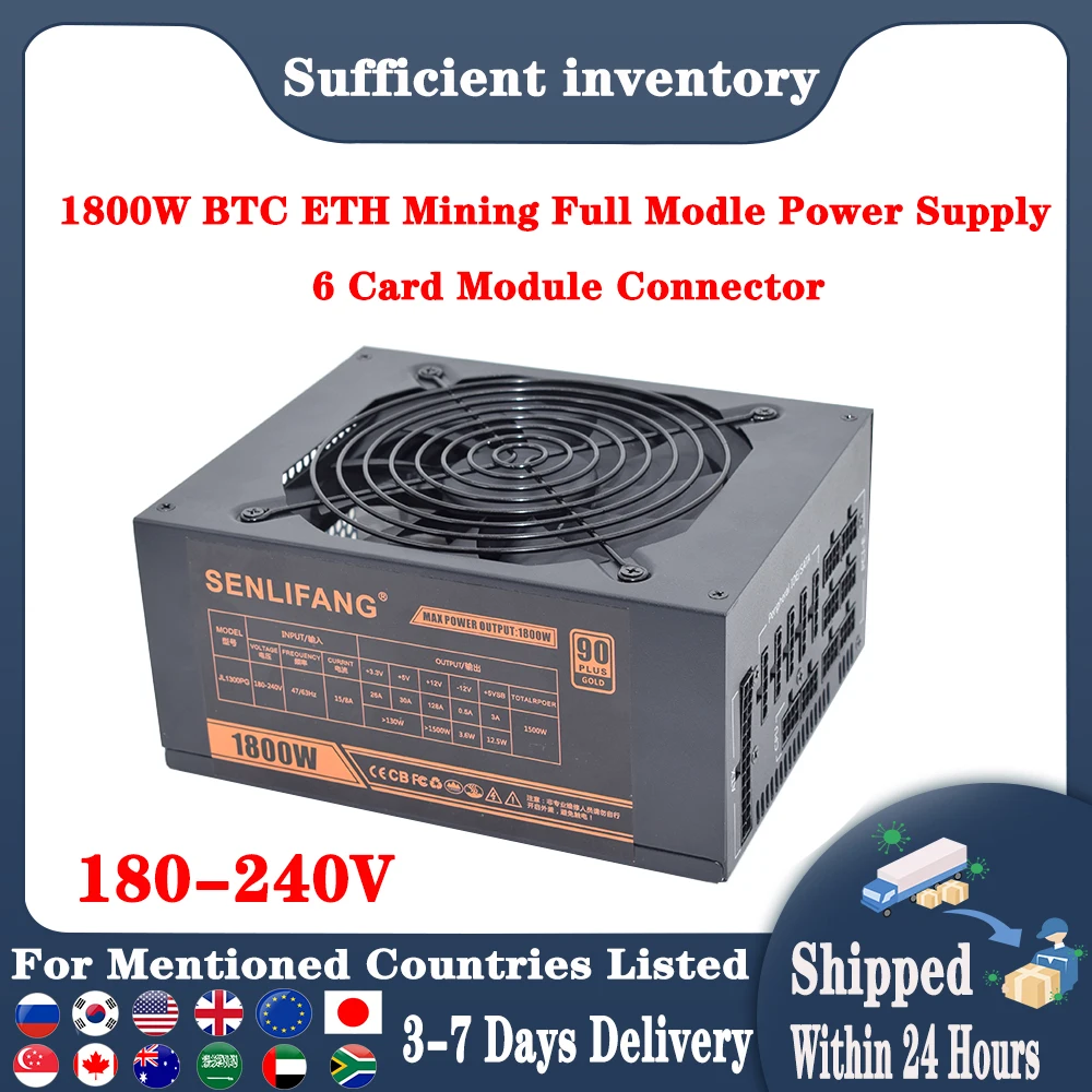 

SENLIFANG 1800W Full Module modular 220v Power Supply 6 GPU Ethereum ETC RVN Mining ATX PC For BTC Miner Machine psu