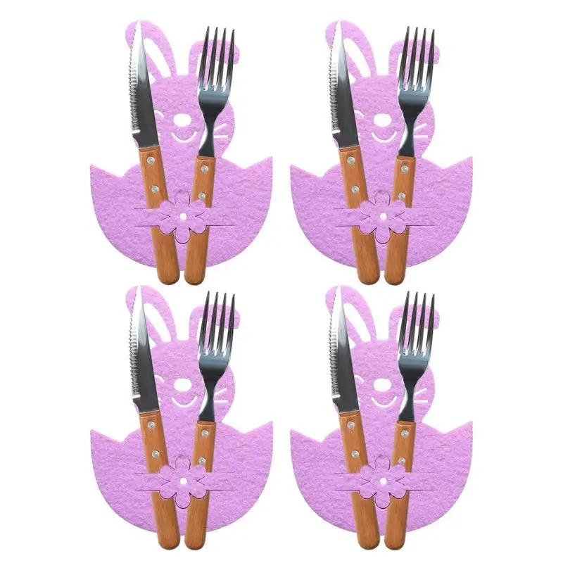 

Easter Cutlery Holder 4pcs Flatware Pocket Silverware Bag Utensil Holder Cutlery Pouch Knife Fork Tableware Bags For Wedding