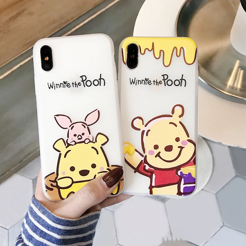 

Disney Cartoon Winnie the Pooh Honey Piggy Phone Case for iPhone6/7/8/11/12/13 Plus Frosted Apple Silicone Phone Case Cute