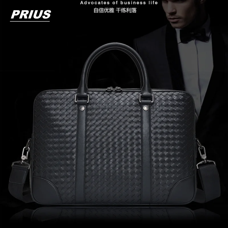 Men's Briefcase 100% Leather Business Handbags Large Capacity 15-Inch Computer Bag Fashion Shoulder Bag Luxury Brand 2023 New