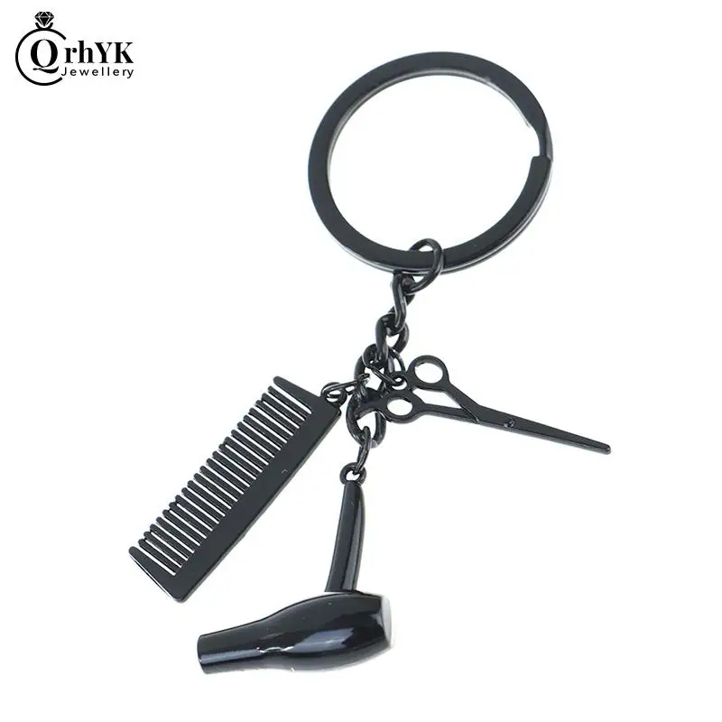 

1pc Barber Shop Tools Key Ring Hair Dryer Scissors Comb Pendants Simulation Keychain Dresser For Hairdresser Gift