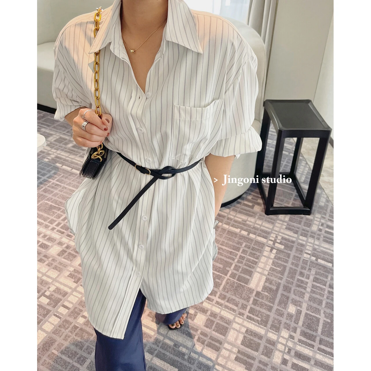 

Women 2023 Shirt Blouses Top Long Sleeve Fashion Striped Elegant Korea Stylish Clothing Oversized Summer New Cardigan White Chic
